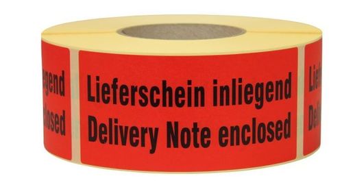 Warnetiketten, 145 x 70 mm, aus Papier, mit Aufdruck, "Delivery Note enclosed"