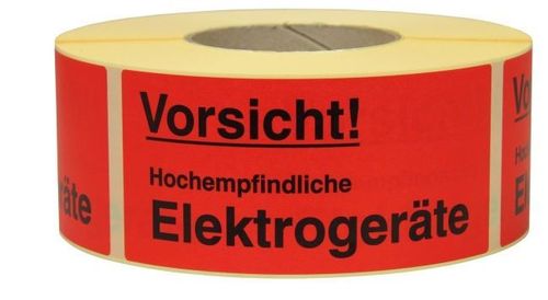 Warnetiketten, 145 x 70mm, aus Papier, mit Aufdruck "Vorsicht! Hochempfindliche Elektrogeräte"