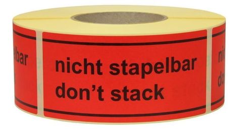 Warnetiketten, 145 x 70 mm, aus Papier, Aufdruck, "Nicht stapelbar, Don´t stack"