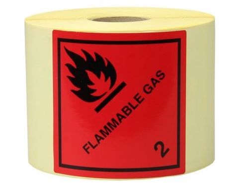 Gefahrgut-Etiketten, 100 x 100 mm, Aufdruck/Symbol, "Flammable Gas", Kl. 2