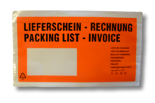 Begleitpapiertaschen orange, DIN-Lang, Lieferschein/Rechnung
